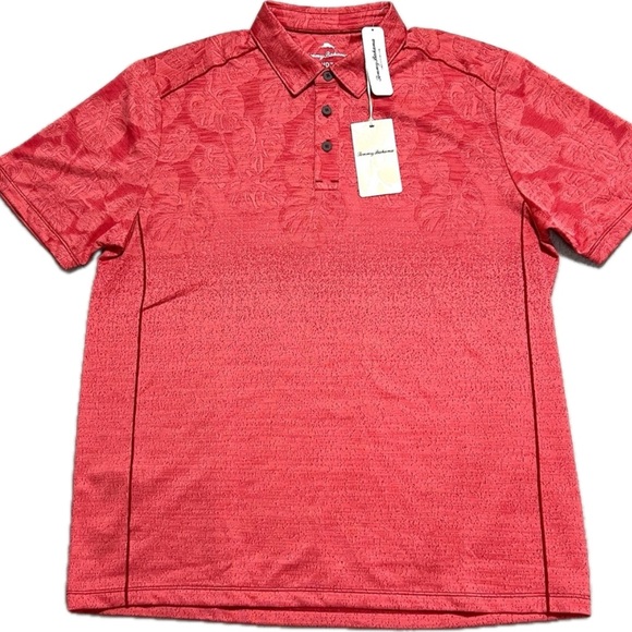 NEW Tommy Bahama Palm Coast Tropic Fade Polo Pink Plumeria IslandZone Golf Large